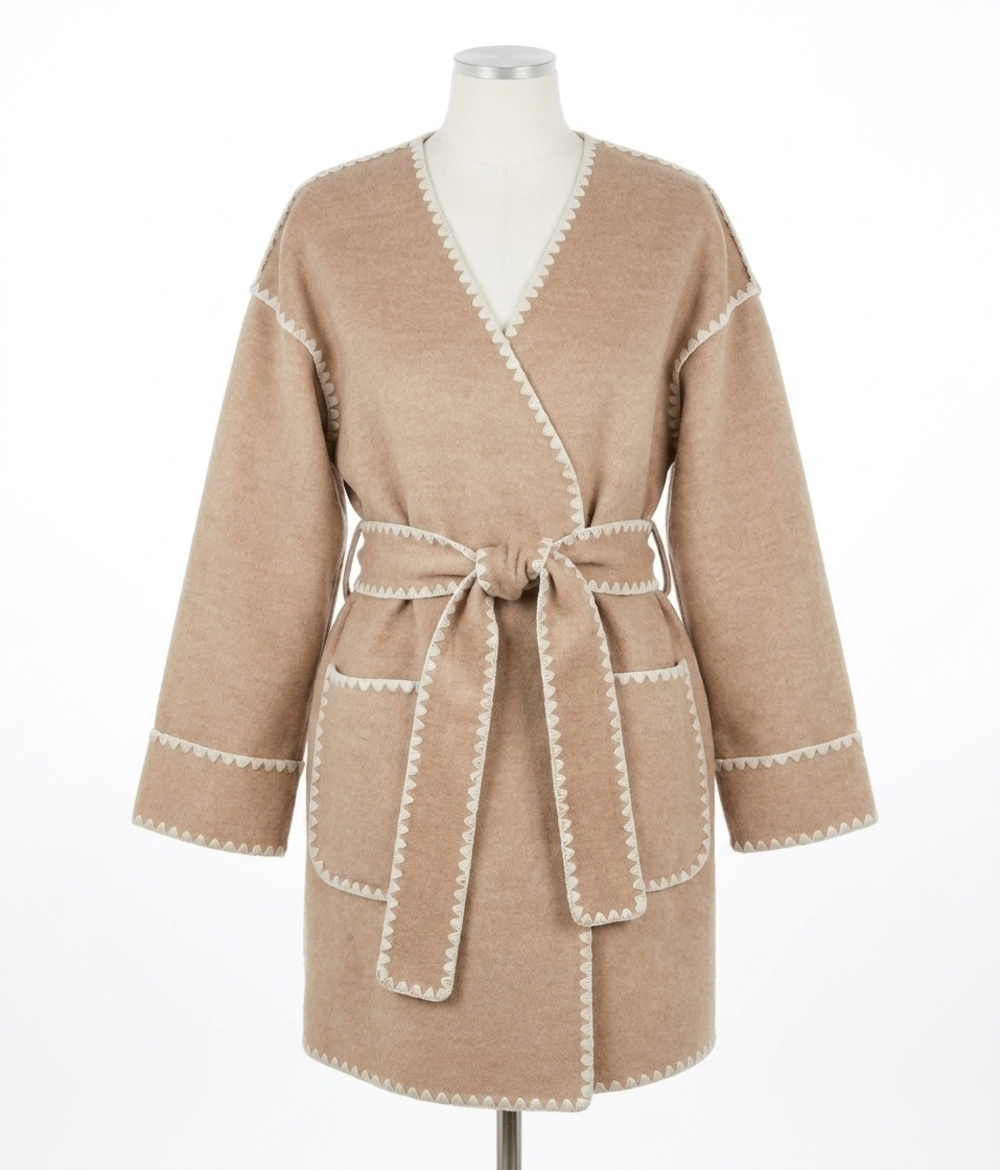 NEW IVY JANE whipstitched wrap coat in taupe